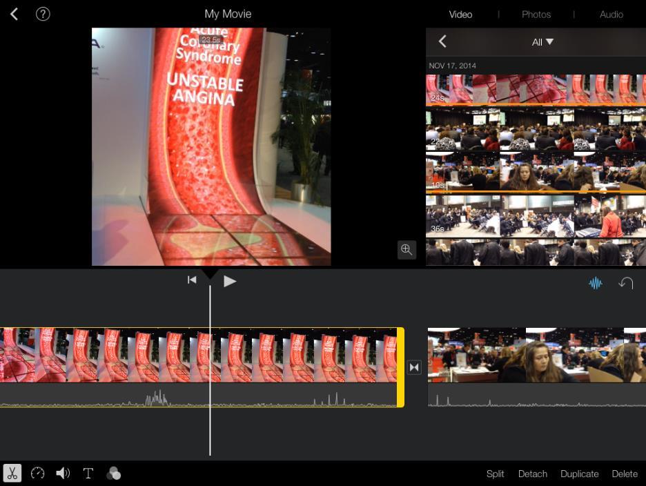 Adding and editing video When you select a video clip, a yellow border will appear.