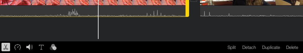 Editing video in the timeline When a clip is selected in the timeline (highlighted in yellow), the left -hand menu at the bottom of the screen will allow you to further edit that
