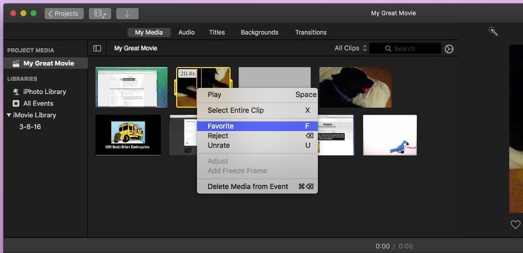10. To help organize your clips you can mark videos by right