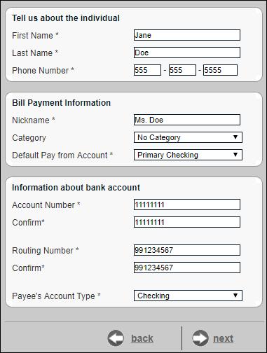 I Have the Bank Account Information A subscriber can add a person to receive ACH deposits if they have their direct