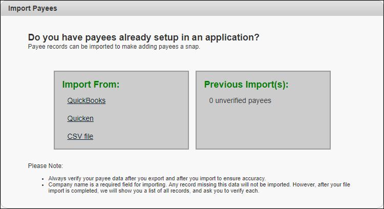 Import Payee By clicking Import Payees, users can upload payee records from