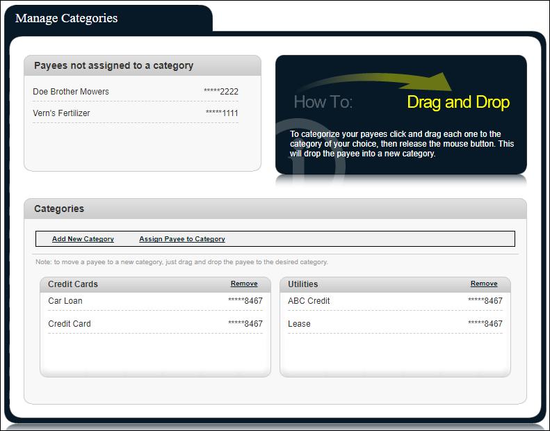 Manage Categories A subscriber can manage multiple payees by creating