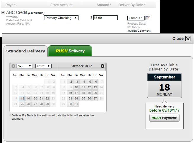 Rush Delivery Rush Delivery guarantees the payment is delivered within one or two business days. It is an optional feature that can be offered to a subscriber.