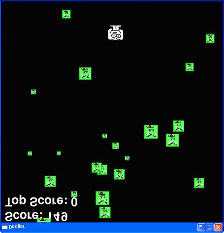 Importing the Modules Figure 19-1: A screenshot of the Dodger game in action. 1. import pygame, random, sys 2. from pygame.