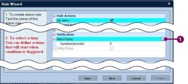 Chapter 6 Configuration Mode TIP: How to set the pattern layout in the alarm rule? a. At the third step, click the bu