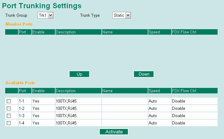 When you activate Port Trunking settings, some advanced functions that you set up with the original ports will either be set to factory default values, or disabled: Communication Redundancy will be