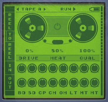 PAGE :: TAPE DRIVE The Tape Drive pages offer a full set of controls to emulate classic tape degredation effects to add an authentic layer of analog grit to your drums Drive/Heat/Qual Power Button