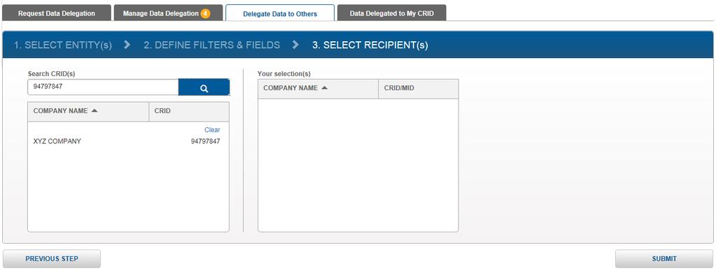 Manage Data Delegation: Create Delegation 3. On the Select Recipient(s) screen: a.