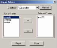 Repair Tables Use Repair Tables to increase the performance of SQL tables When a table is heavily fragmented, this option reduces fragmentation and improves read-ahead performance 1 From the DB