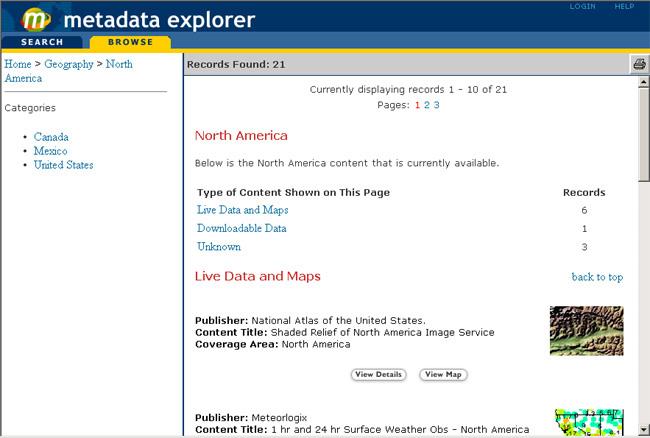 The diagram at left shows the frame layout when in the gazetteer state. The content frame for the gazetteer search is similar to that of a standard search. The frame is broken into two columns.