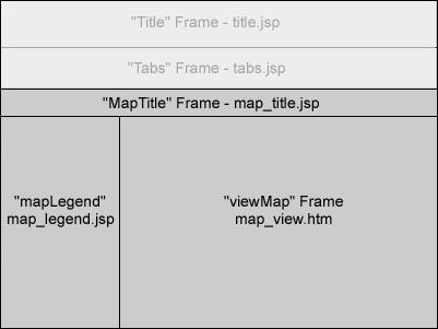 The diagram below shows the frame layout when in the map view state: The content frame is broken into two rows, with the bottom row being further divided into two columns.