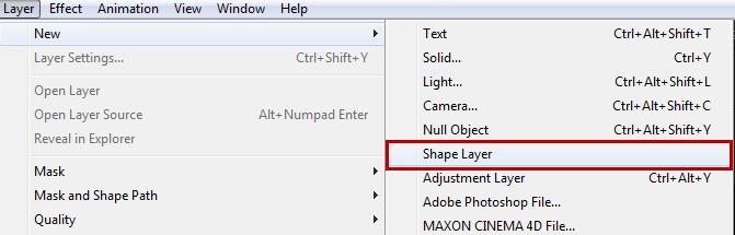 Generating a Stroke 1. From within a Composition, create a new Shape layer by going to Layer>New>Shape Layer.
