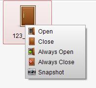 status for the door. : Click on the button to open the door once. : Click on the button to close the door once. : Click on the button to keep the door open.