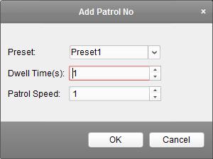 Before you start: Two or more presets for one PTZ camera need to be added. Perform the following steps to add and call a patrol: 1. Click the Patrol button to enter the PTZ patrol configuration panel.
