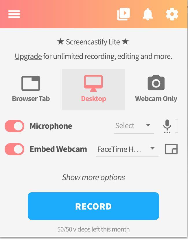 Recording Options Record the current browser tab that open.