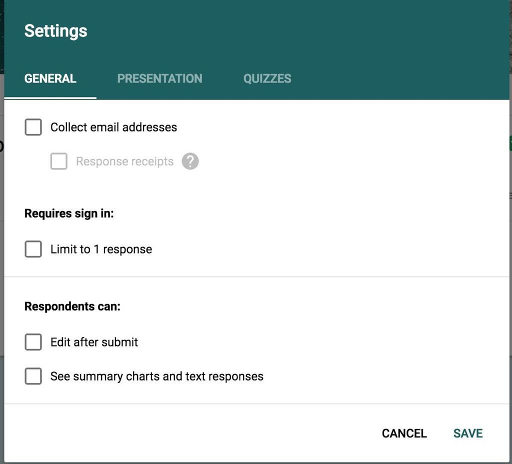 Settings- General Limit responses per person Allow respondents to