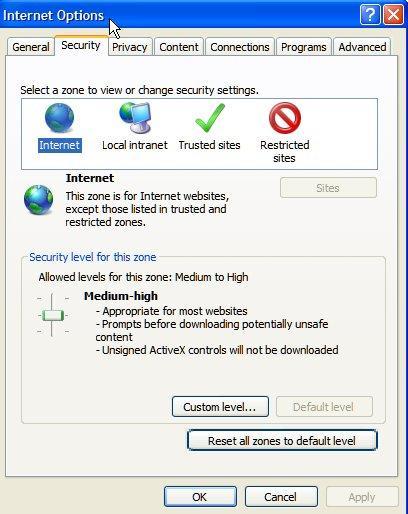 8 With the Internet Globe highlighted, set the security slider to Medium-high*.