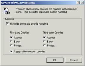 13 Check "Always allow session cookies", and click "OK" 14 Click the Advanced tab in the