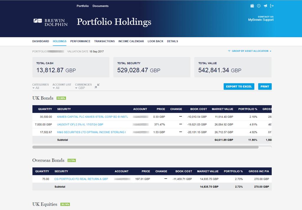 Portfolio Holdings On this page, you will find a list of all holdings within your client s portfolio,