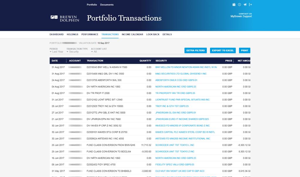 Portfolio Transactions This page provides a list of all transactions on the