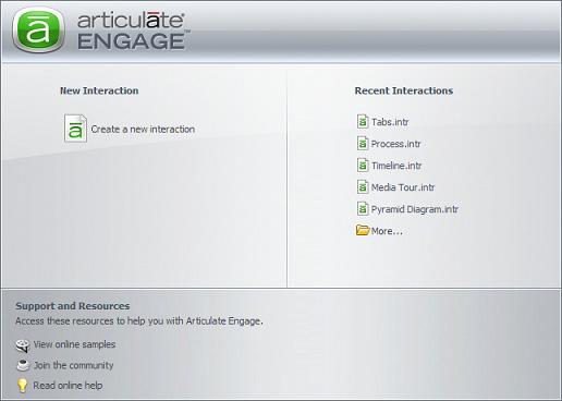Getting Started Launching Articulate Engage To launch Articulate Engage: 1. Double-click the Articulate Engage shortcut icon on your desktop 2.