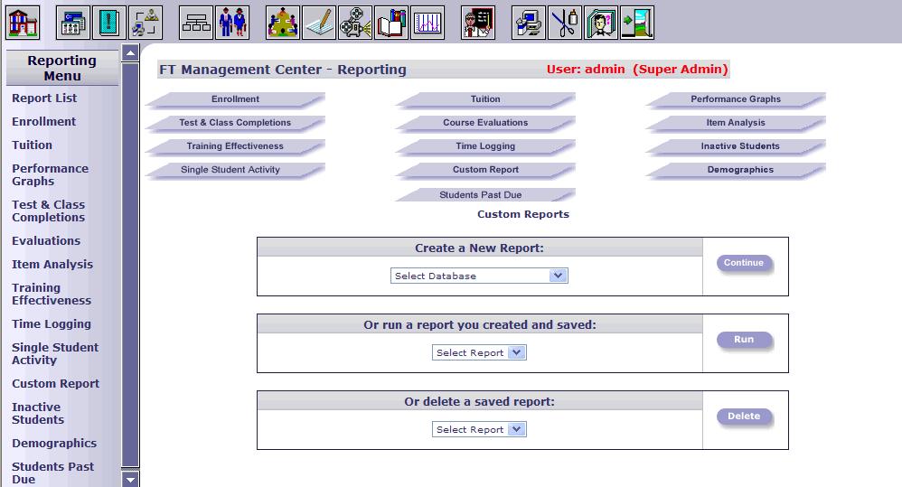 Custom Report The FlexTraining Custom Report tool lets you, the administrator, design and run a custom report "on-the-fly.