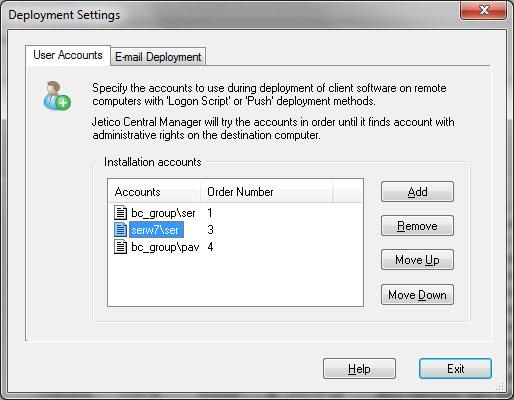 Pre-Deployment Steps Before running Logon Script, Push or E-mail deployment of client software on remote computers, an administrator has to configure deployment settings in the Jetico Central Manager
