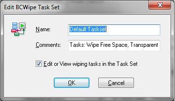 History, Wipe Internet History, Delete With Wiping or Transparent Wiping). You can add as many wiping tasks to the task set as you want.