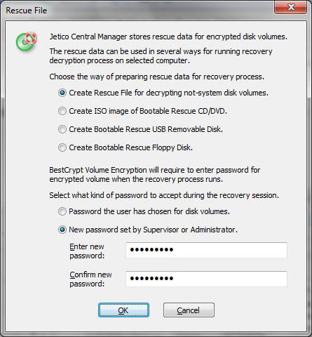 In the dialog window select type of rescue bootable disk or rescue file according to the type of disk volume that has to be recovered.