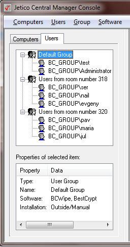 Users in Jetico Central Manager Database An Adminstrator of Jetico Central Manager can manage software on remote client computer depending on the user who works on the computer.
