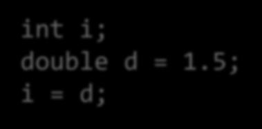 Dangerous Code int i; double d = 1.