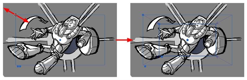 Chapter 8: How to Create an Animatic Rotate: Move the mouse cursor just outside of one of the corners of the camera frame until the mouse cursor becomes, then click and drag the corner in either