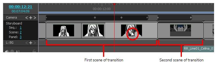 Storyboard Pro 6.0 Getting Started Guide add a transition. For example, if you want to add a transition between scenes 2 