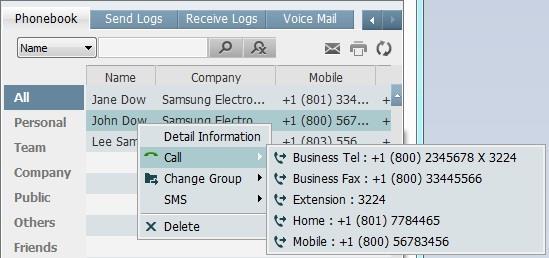 Dialing from a Phonebook You can dial a number directly from the phonebook. Dialing by Double-clicking a Contact Double-click a contact you want to call on the Phonebook. Dialing from Context Menu 1.
