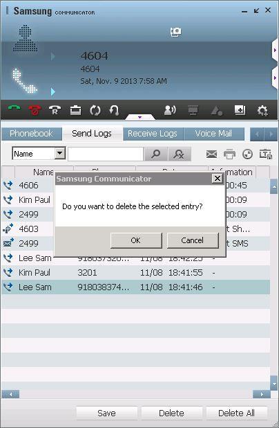 Deleting Numbers from Send Logs To delete an item sent, select the item from the list of sent items and