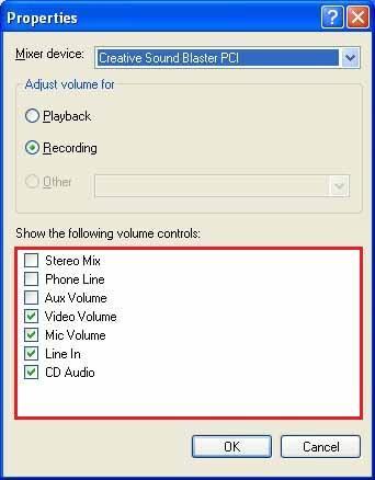 following volume controls section of the Properties window.
