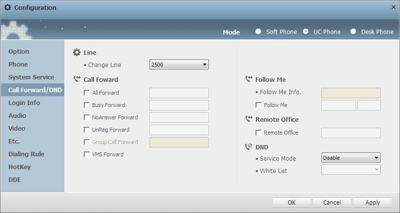 Call Forward/DND In the [Call Forward/DND] tab, you can configure call forwarding and DND for the system. 1.