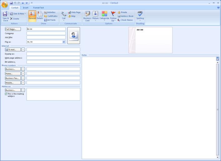 Checking the Outlook CID Pop-up Enter a contact to display in the Contact pane, then make a call to