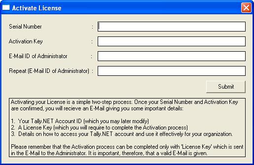 Following screen is displayed : For the further process please refer to the section Activating License. Installing Tally.