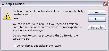 A WinZip Cautin screen may appear.