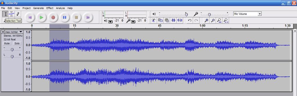 How to Select Audio for Editing 1.) Within the menu, click the Selection Tool Figure 19 2.