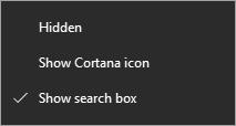 DISPLAY OR HIDE TASKBAR ICONS Cortana can be displayed on the toolbar in 3 different ways.