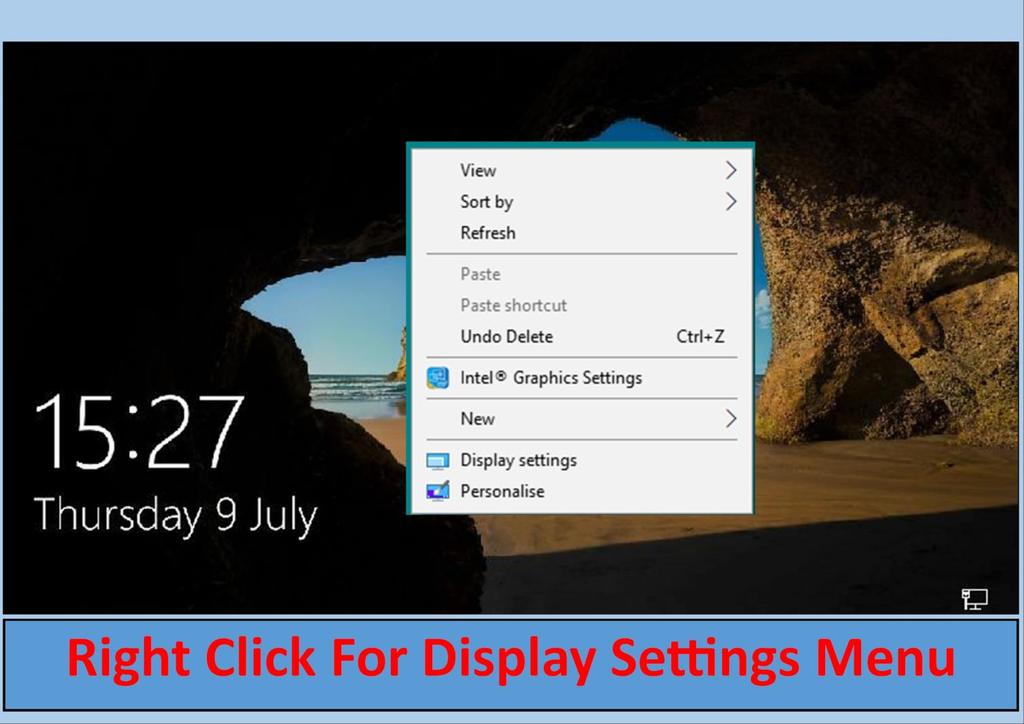 The Options displayed relate to the Desktop, and allows you to: Change the size of Icons using View. Reshuffle the Icons using Sort by. Update the display using Refresh.