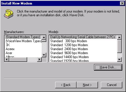 the "Install New Modem" window (step 4). If not, click on "Add." 4.