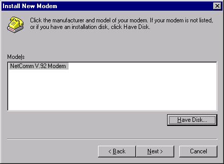 92 Modem" from the list of Models and click "Next" to continue. 8.