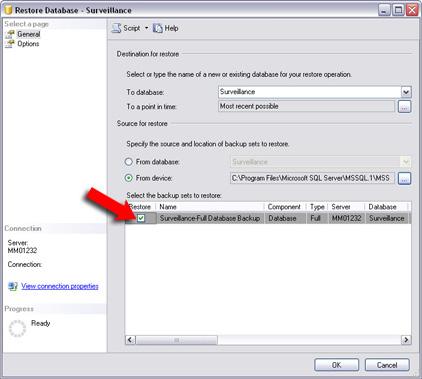 7. Back in the Specify Backup dialog, the path to our backup file is now listed. Click OK. 8.
