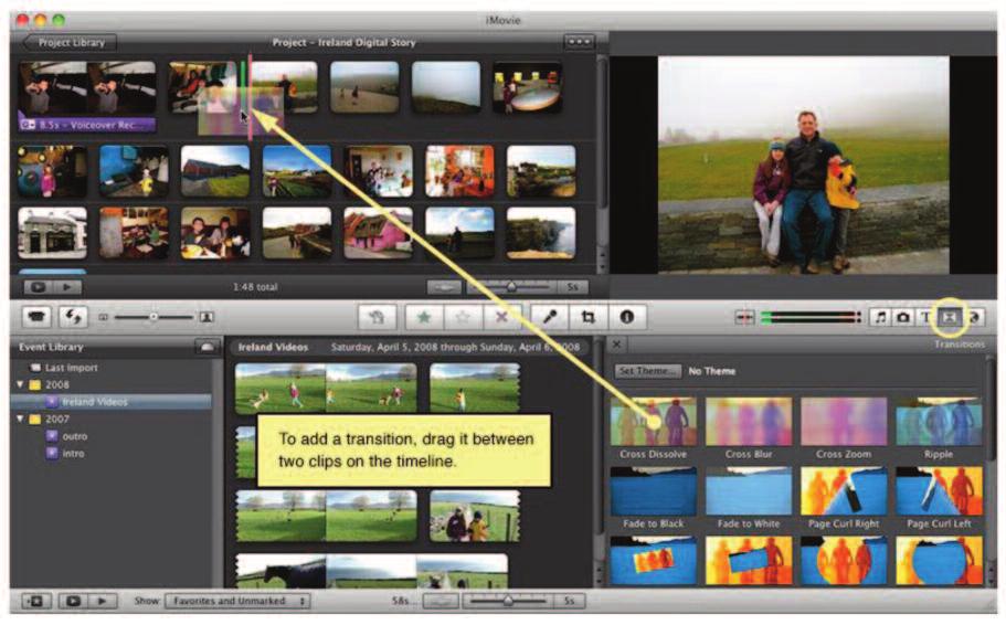 Step 5 - Throwing in Some Smooth Transitions 1. Click the Transitions button in the imovie toolbar. 2.