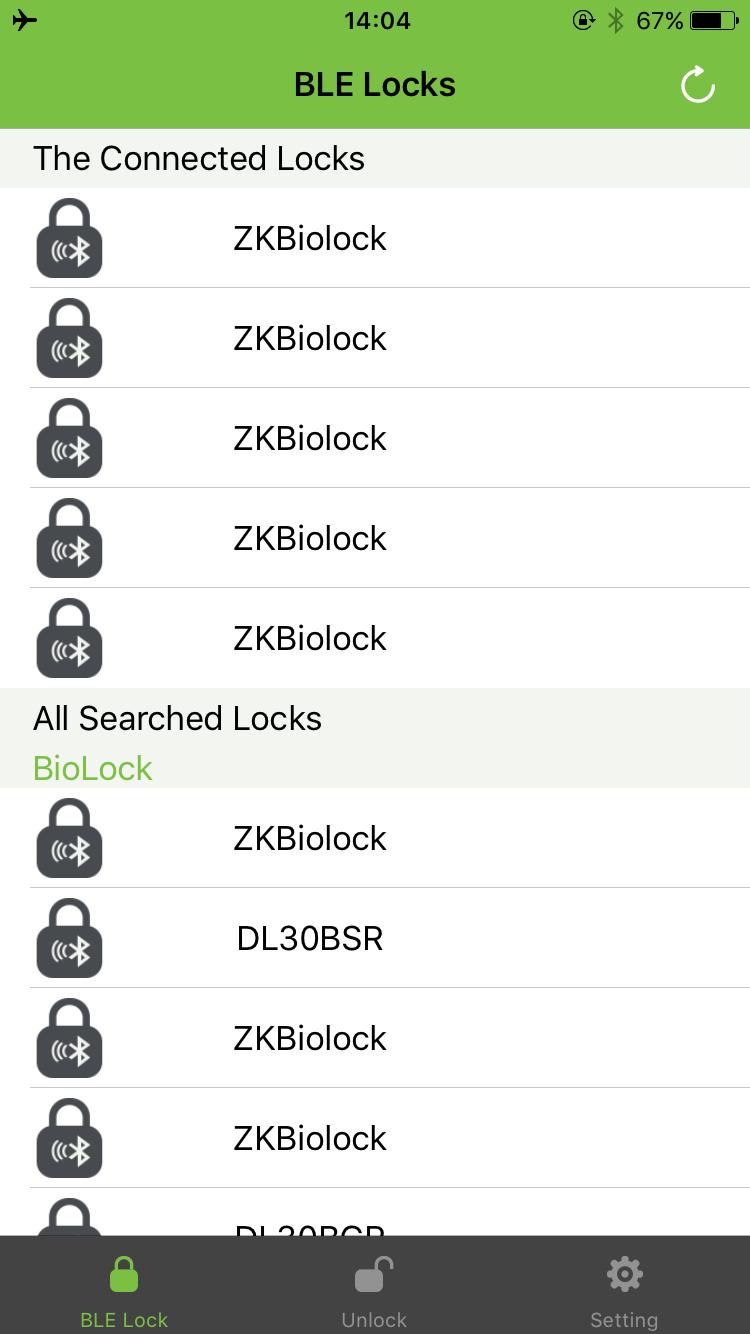 When lock is not yet connected, click the Unlock button on the main interface, Please connect to the lock first will be displayed. 2.