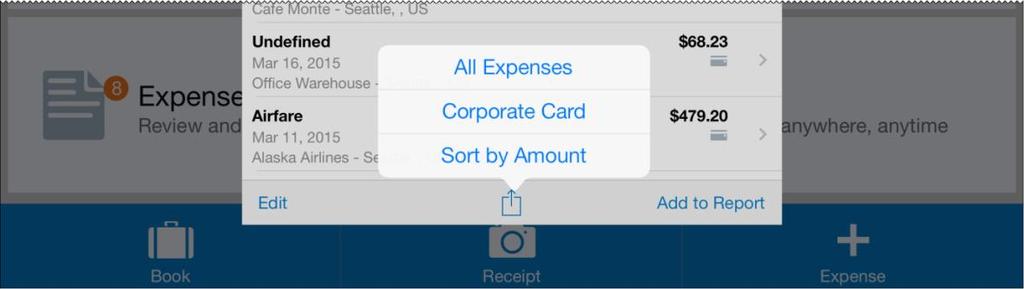 Expenses and Expense Reports List of Expenses (Expenses screen) On the home screen, tap Expenses to access your list of expenses.