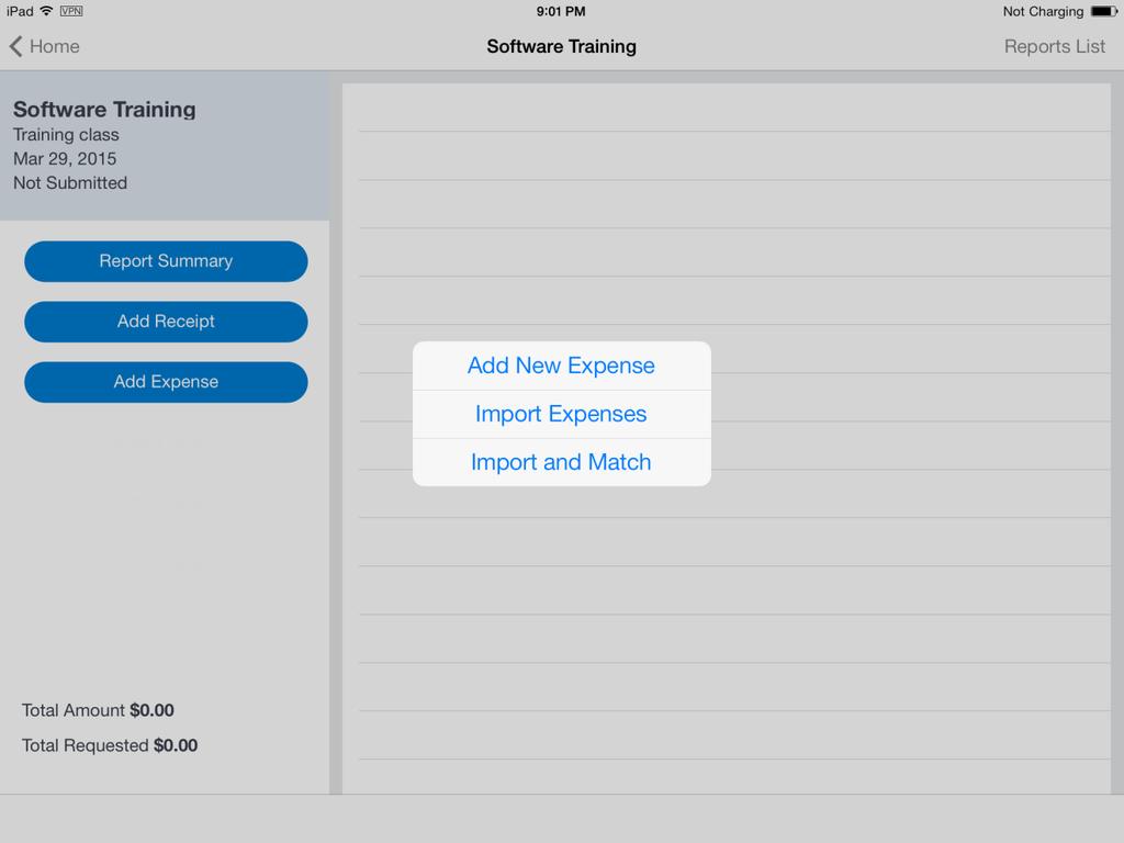 Create a New Expense Report You can create a new report: From the Reports screen (shown here) While adding expenses from the Expense screen (described on the following pages) While creating a car